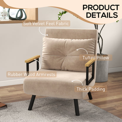 Elvael Velvet Beige 4 In One Convertible Single Chair Bed With Cushion