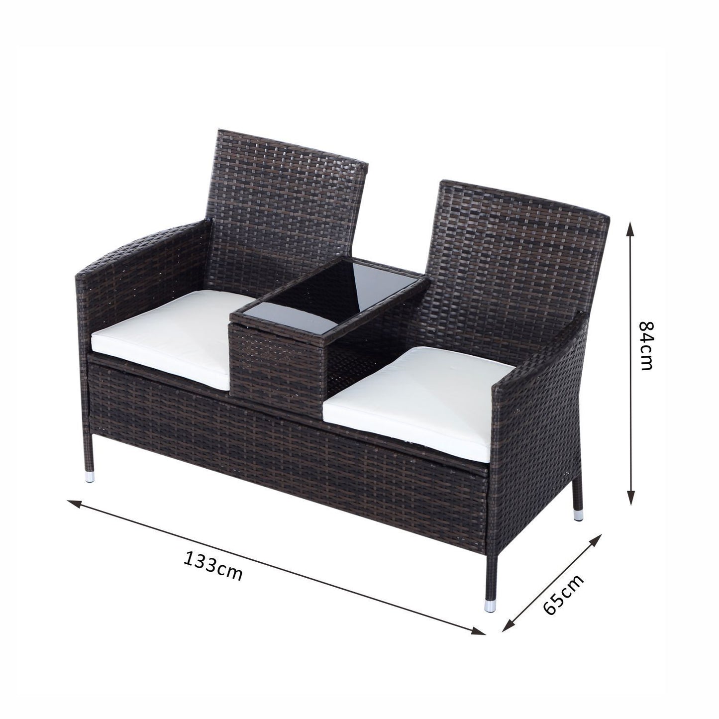 Vimivi Rattan Brown 2 Seater Outdoor Chair Set With Integrated Bistro Table