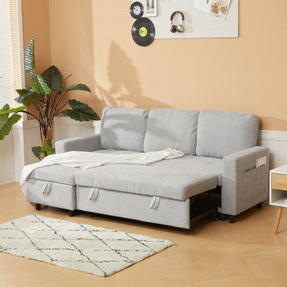 Tafaha Light Grey Pull Out Sofa Bed With Storage and Side Pockets