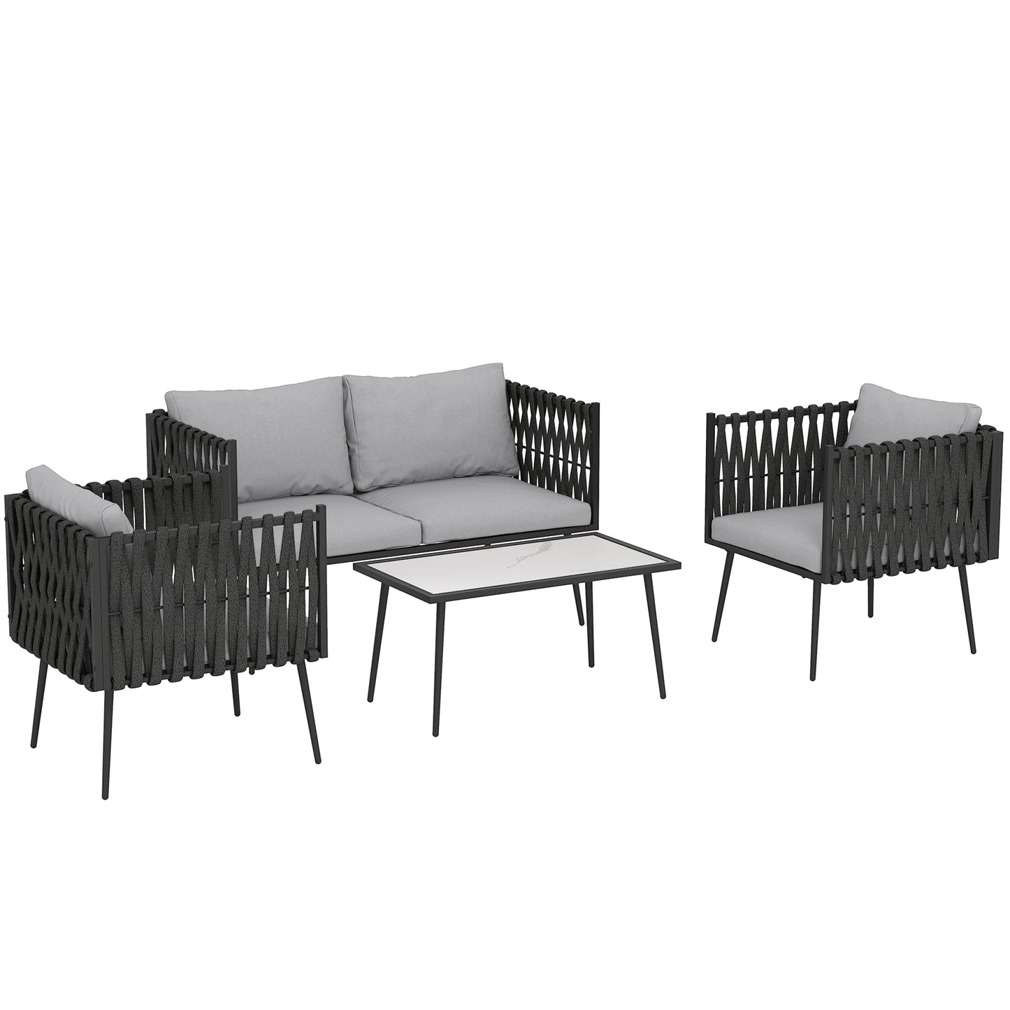 Salitte Rattan Rope Grey 4 Seater Outdoor Furniture Set With Cushions