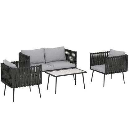 Salitte Rattan Rope Grey 4 Seater Outdoor Furniture Set With Cushions