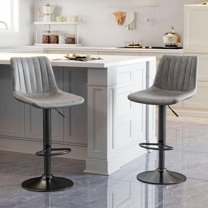 Doneha Faux Leather Grey Adjustable Breakfast Bar Chairs Set Of 2 With Upholstered Seats
