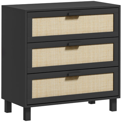 Yorami Wood And Rattan Black 3 Drawer Boho Storage Chest