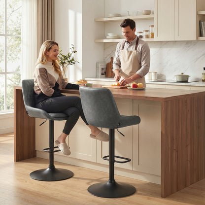Lokasa Fabric Dark Grey Adjustable Retro Bar Stools Set Of 2 With Swivel Seats