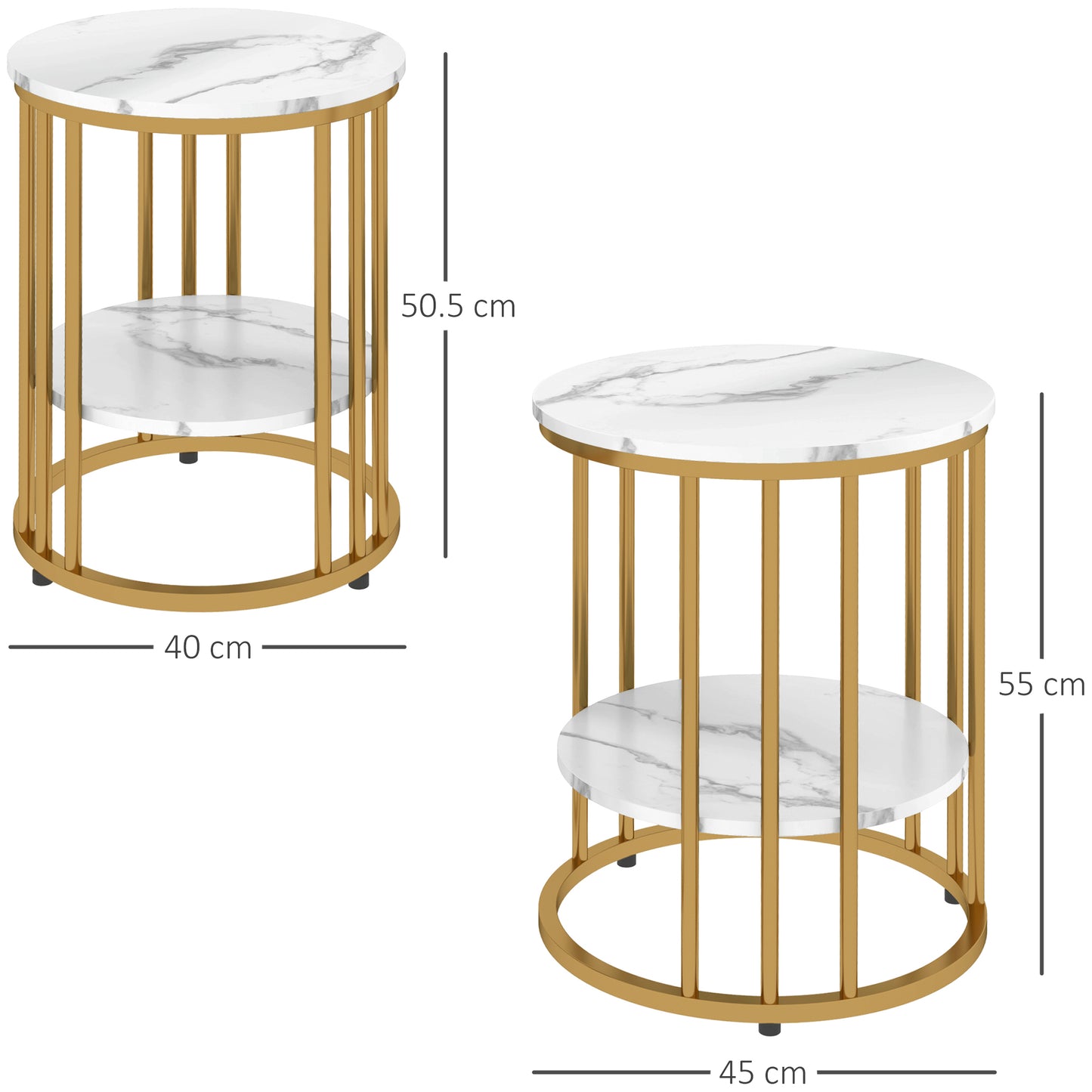 Veco Metal And Marble Effect White And Gold Tone Set Of 2 Coffee Tables