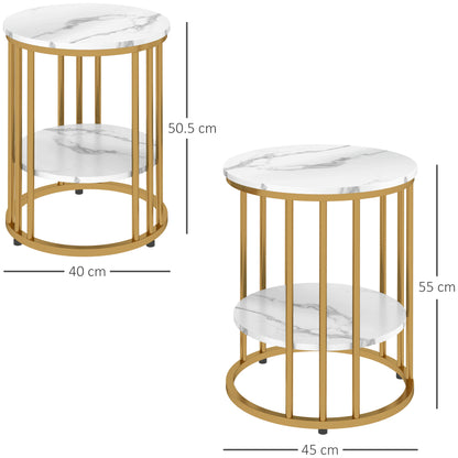 Veco Metal And Marble Effect White And Gold Tone Set Of 2 Coffee Tables