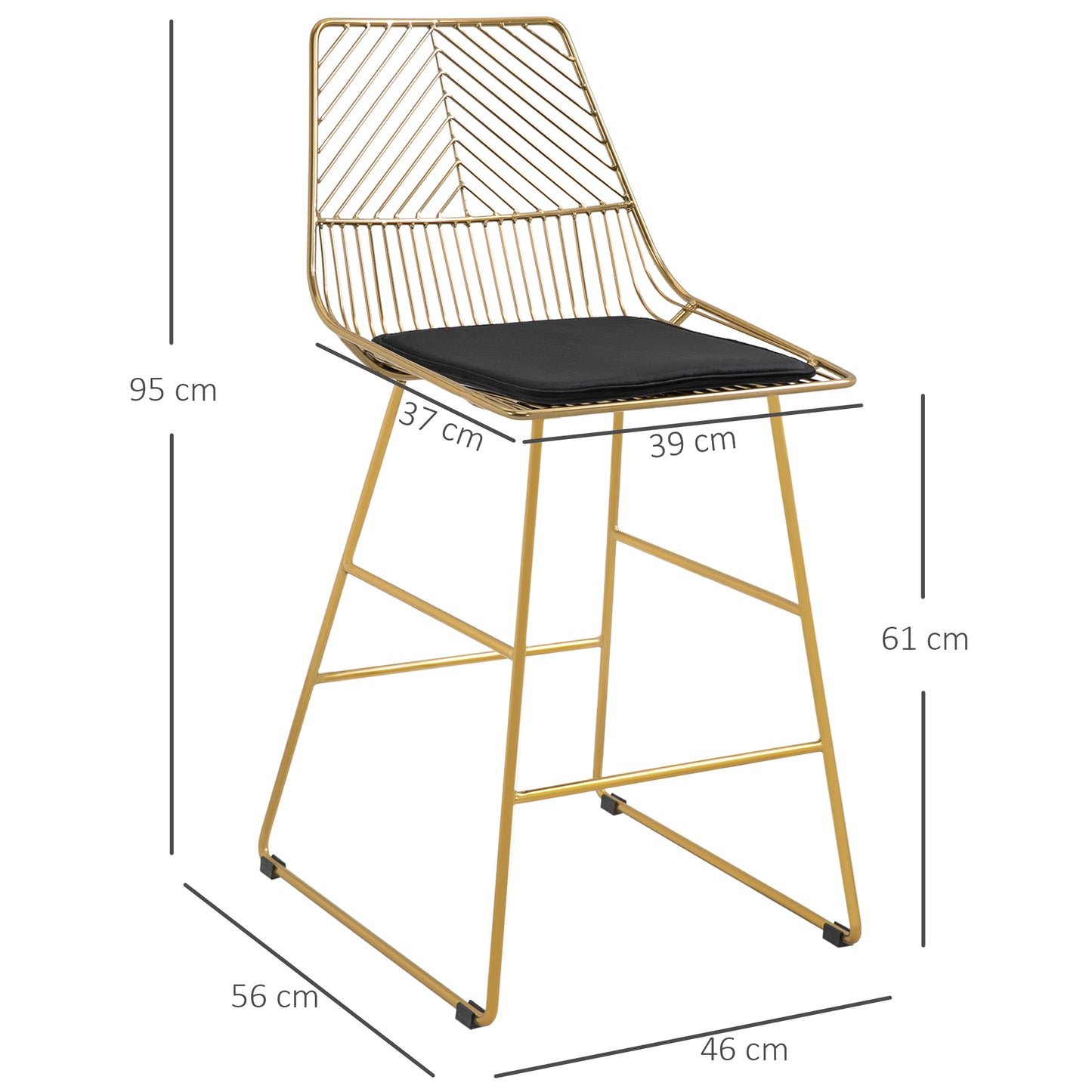Sunira Metal Gold Counter H8 Bar Stools Set Of 2 With Wire Frame Design