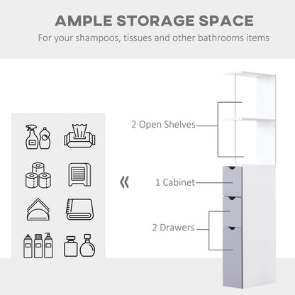 Nenero Tall Freestanding Bathroom Storage Cabinet With Shelves And Drawers White And Grey