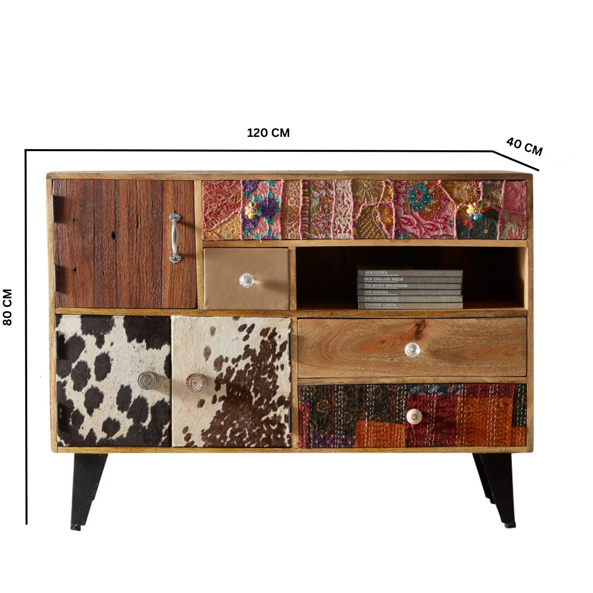 Kokkola Quirky Pattern Reclaimed Wood Large Sideboard 3 Doors 4 Drawers