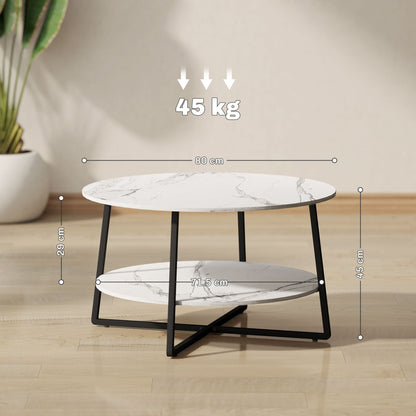 Masoso Wooden White And Black 2 Tier Marble Effect Coffee Table