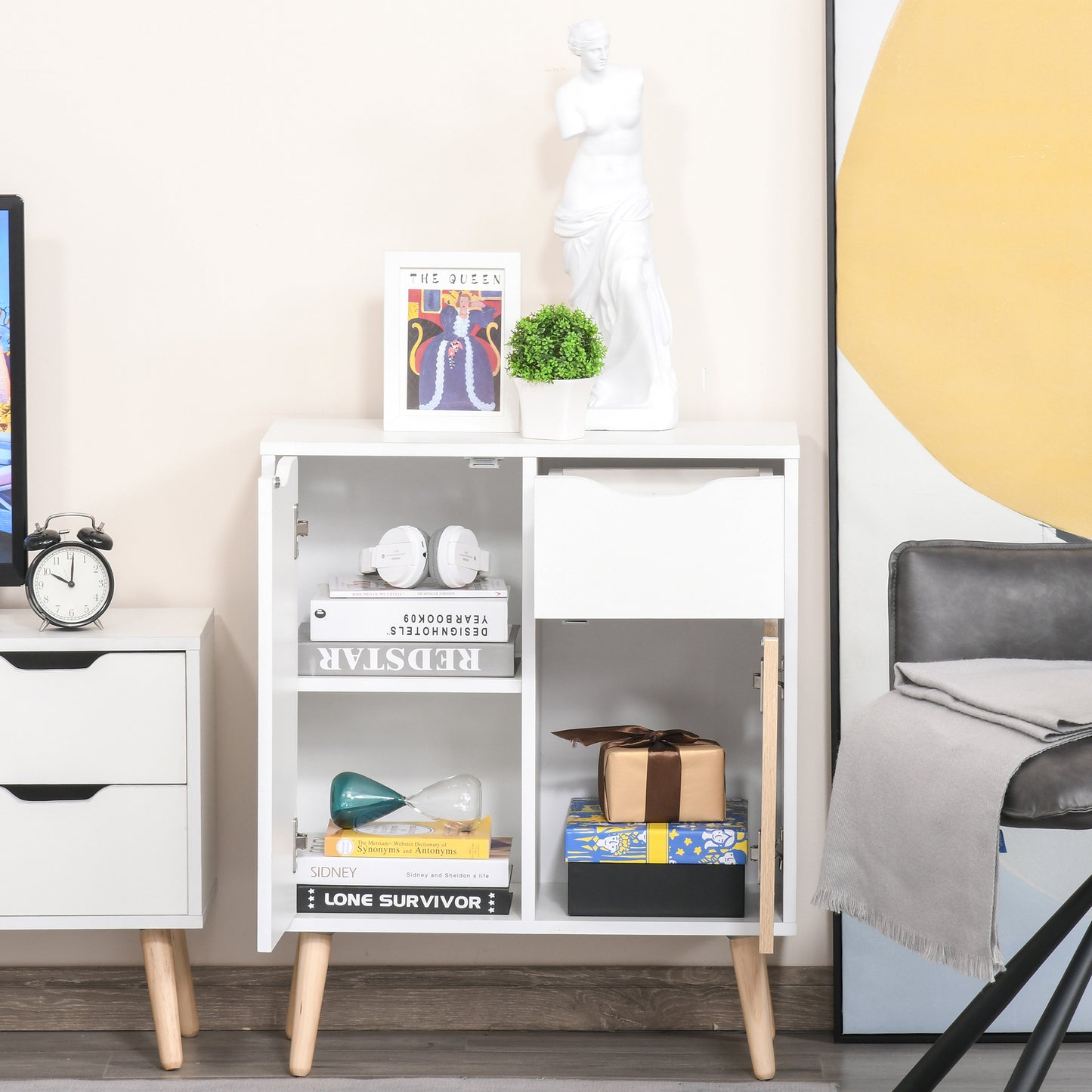Roke Levi Natural Brown Wood Sideboard Storage Drawer And 2 Doors