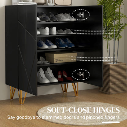Taco Mosa Wooden Black Slim Shoe Cabinet Modern Geometric Pattern For 15 To 20 Pairs