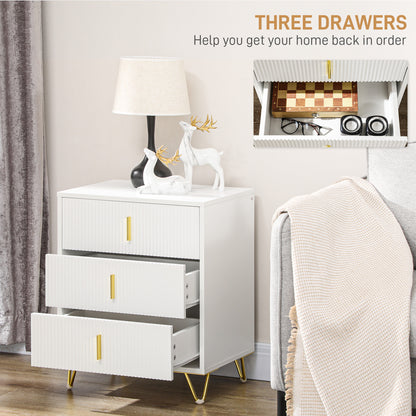 Renina Set Of 2 Wooden White and Gold Tone 3 Drawer Elegant Storage Bedside Tables