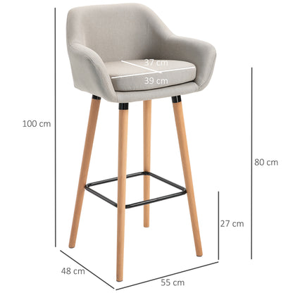 Dottira Fabric Beige Upholstered Bar Chairs Set Of 2 With Wood Legs And Metal Frame