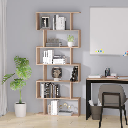 Lisoke Wood Maple 6 Tier S ShaFauxd Display Bookcase