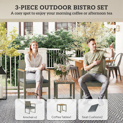 Viyofi Rattan Grey and Natural 3 Piece Outdoor Garden Bistro Set With Cushions