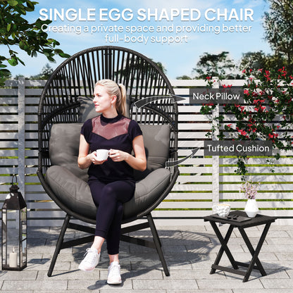 Rataco Rattan Charcoal Grey Oversized Freestanding Egg Chair With Tufted Cushion And Headrest