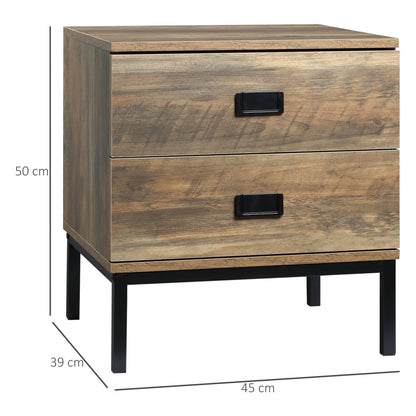 Virado Coffee Brown Retro Bedside Table With 2 Drawers And Black Metal Legs