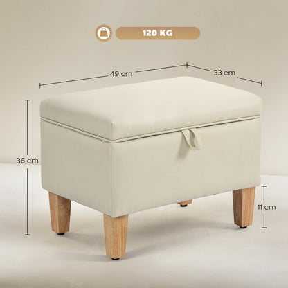 Pase Linen Beige Compact Storage Footstool Natural Wooden Legs