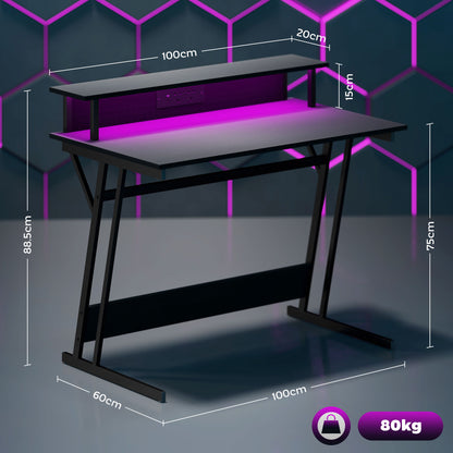 Tovapa 100cm Minimalist Black 2 Level LED Gaming Desk