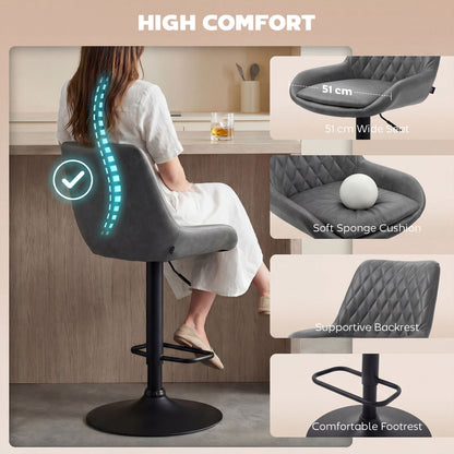 Lokasa Fabric Dark Grey Adjustable Retro Bar Stools Set Of 2 With Swivel Seats