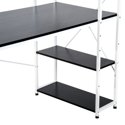 Kecodo 120cm Metal And Wooden Black And White Reversible Industrial Desk With Side Shelving