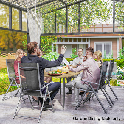 Safafa 150cm Metal Brown Rectangular Garden Dining Table With Slatted Top And Parasol Hole