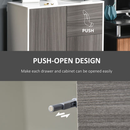 Luel High Gloss White and Grey Wood Effect Compact Sideboard With Push Open Drawer and 2 Doors
