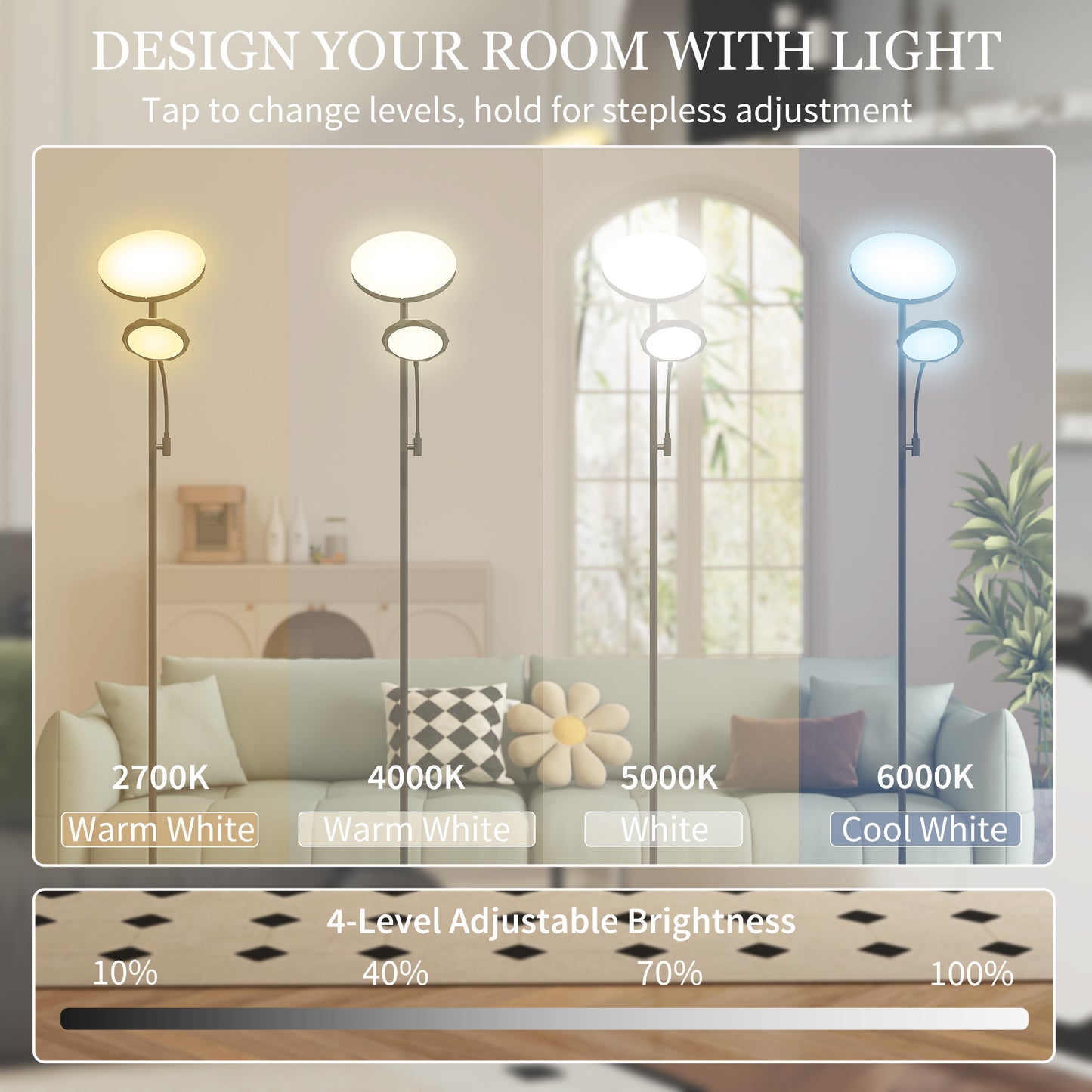 Madoli Lulo Metal Black LED Uplighter Floor Lamp With Reading Arm Scene Modes And Remote Control