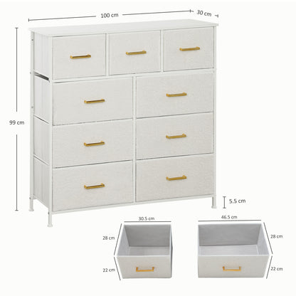 Tafi Metal And Fabric Cream White 9 Drawer Boucle Storage Chest With Steel Frame