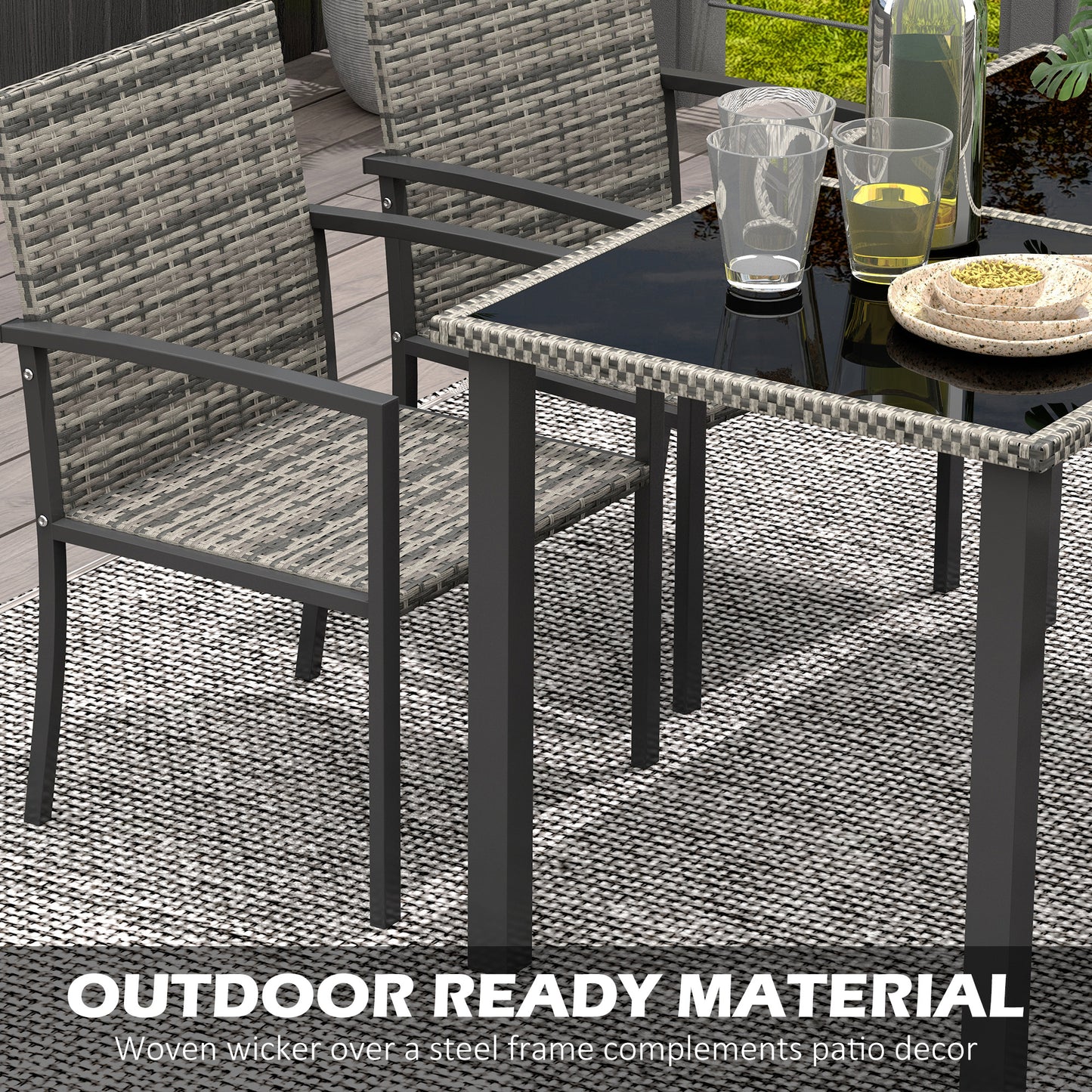 Saka Rattan Grey 4 Seater Outdoor Garden Dining Set With Tempered Glass Table And Chairs