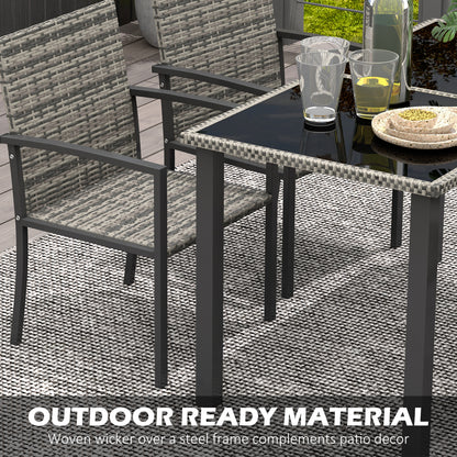 Saka Rattan Grey 4 Seater Outdoor Garden Dining Set With Tempered Glass Table And Chairs