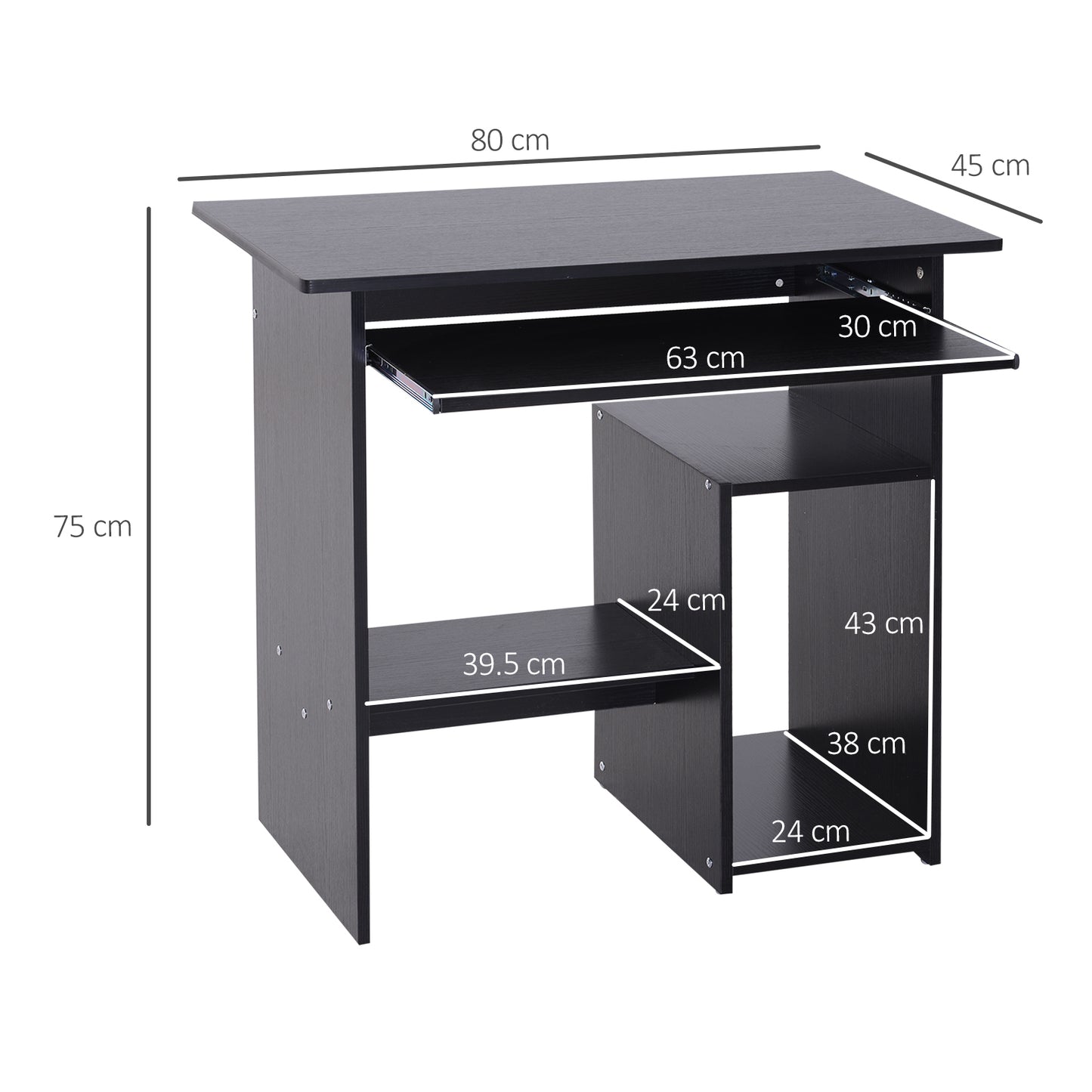 Moke 80cm Wooden Black Compact Corner Desk With Keyboard Tray And Storage Shelves