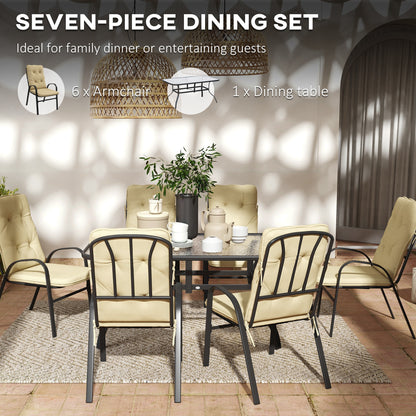 Seriva 6 Seater Cream Garden Dining Set with Black Metal Frame