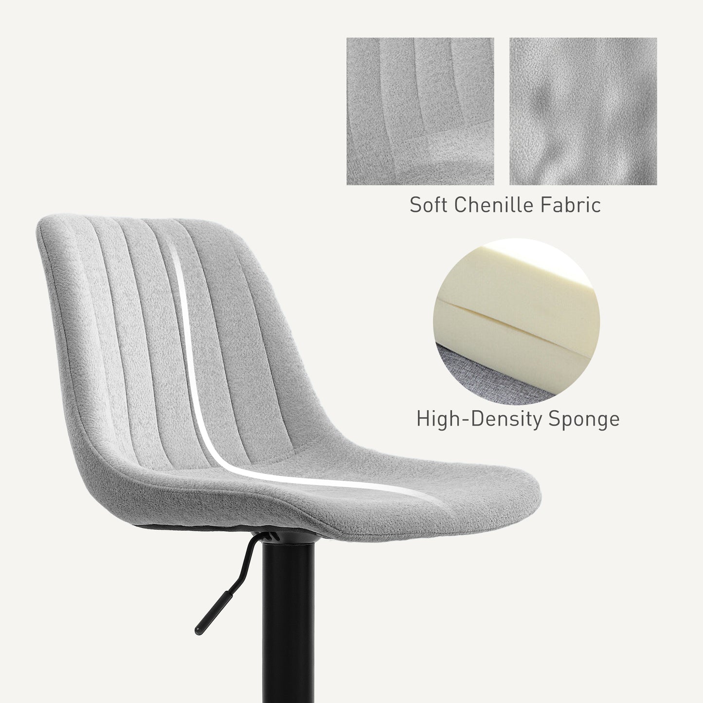 Cokeri Chenille Grey Tub Style Bar Stools Set Of 2 With Soft Touch Upholstery