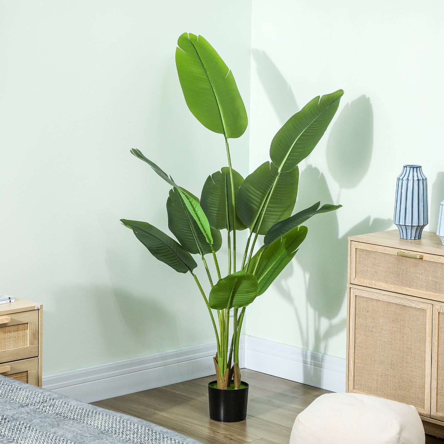 Nozizi Tall Artificial Bird Of Paradise Leaf Plant With Sculpted Foliage In Pot H8 160cm Green