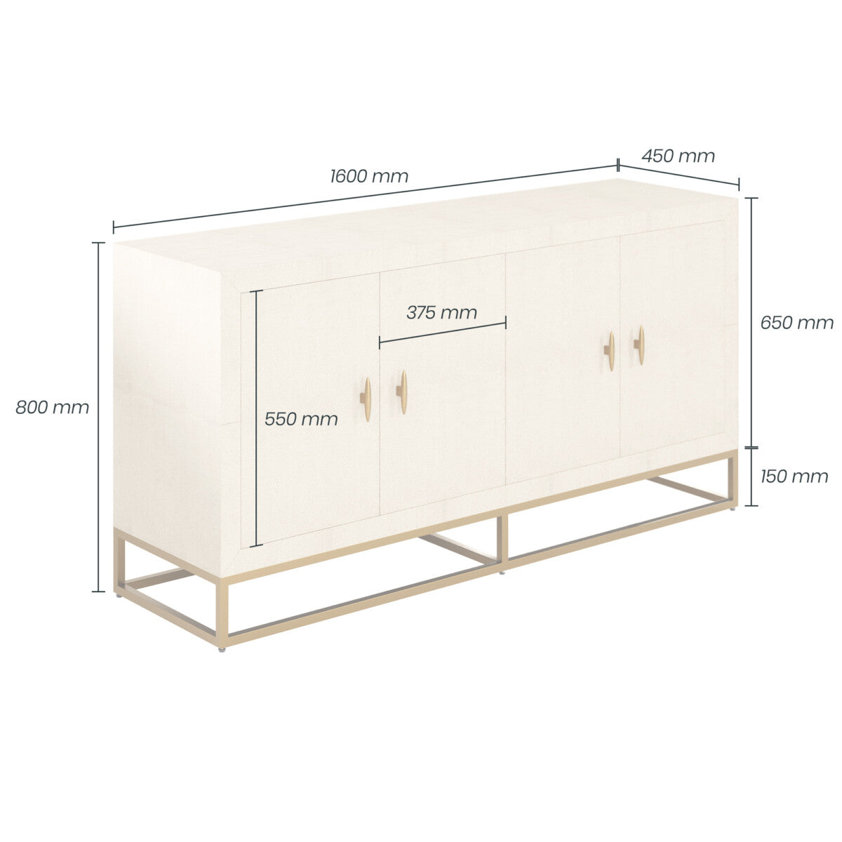 Ubatuba Cream Shagreen 4 Door Sideboard
