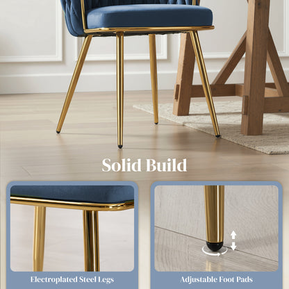 Sosura Set Of 2 Dark Blue Velvet Upholstered Dining Chairs With Woven Back And Arms
