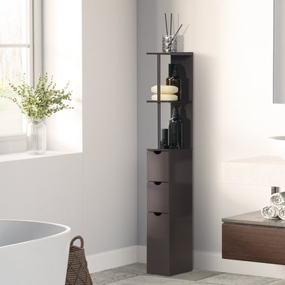 Dolo Suma Slim Freestanding Bathroom Storage Cabinet With Shelves And Drawers In Brown