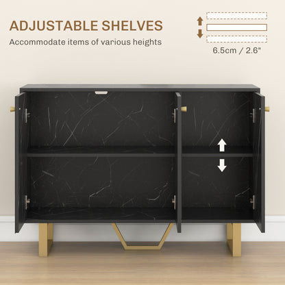Suno Black Marble Effect Sideboard Golden Metal Legs 3 Doors