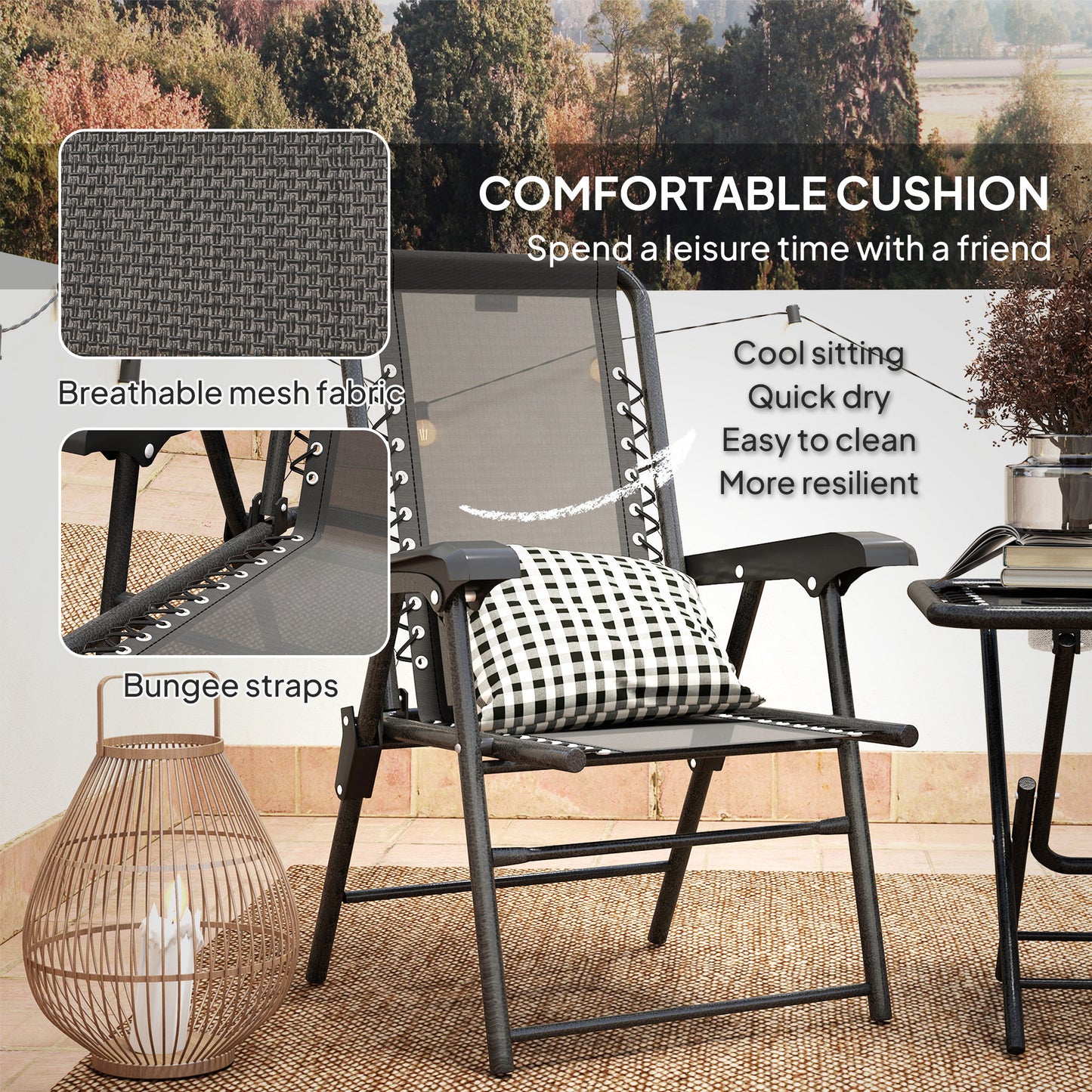 Lacotte Metal Black 3 Piece Garden Mesh Bistro Set Garden Outdoor Table And Chair