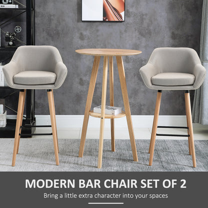 Dottira Fabric Beige Upholstered Bar Chairs Set Of 2 With Wood Legs And Metal Frame