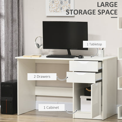 Niba 120cm High Gloss White Home Office Desk With Drawers And Storage Cabinet