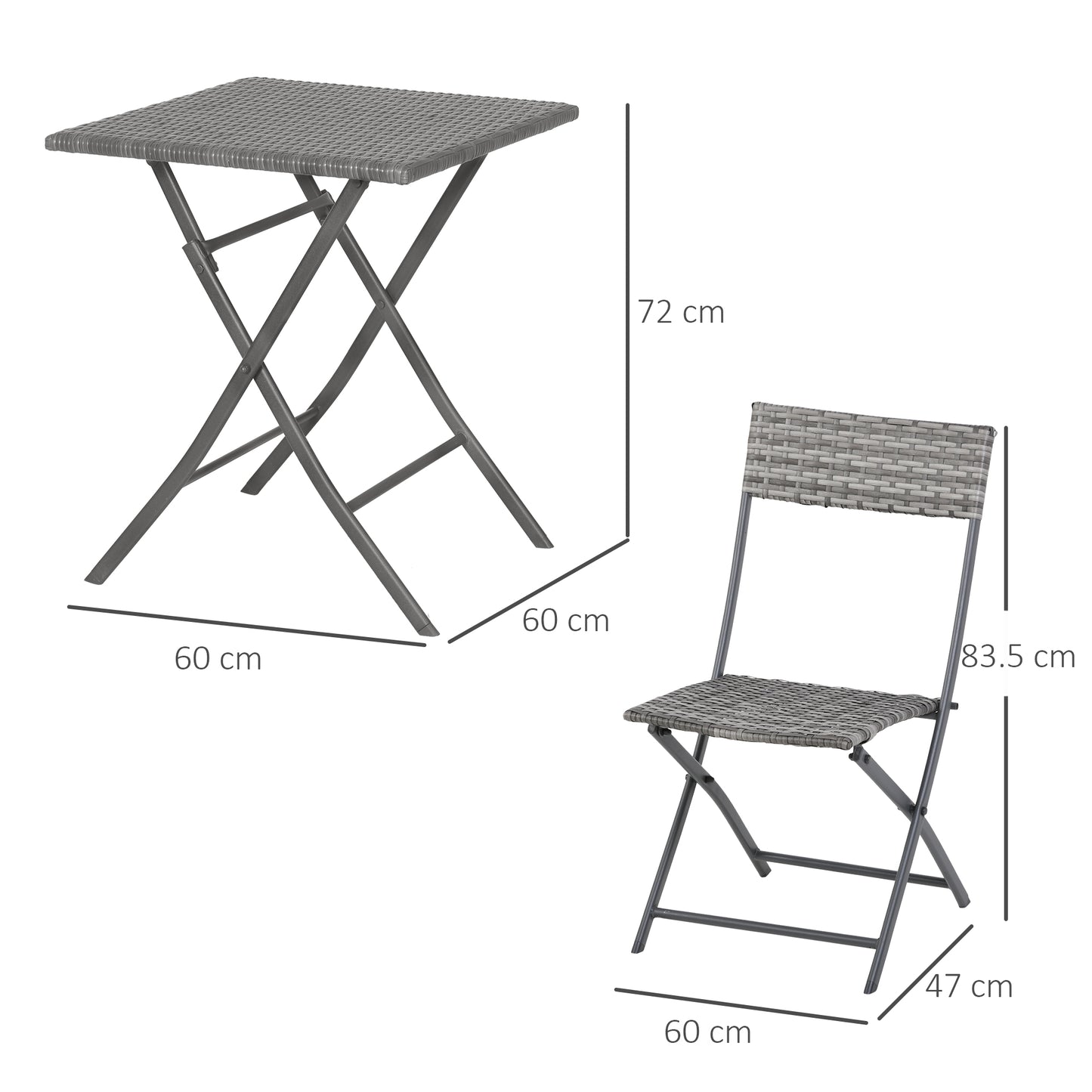 Lutapa Rattan Grey 2 Seater Folding Bistro Chair And Table Set