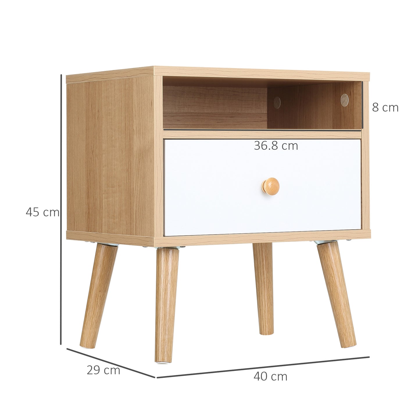 Sartok Set Of 2 Wooden Natural Bedside Tables With Drawer And Top Shelf