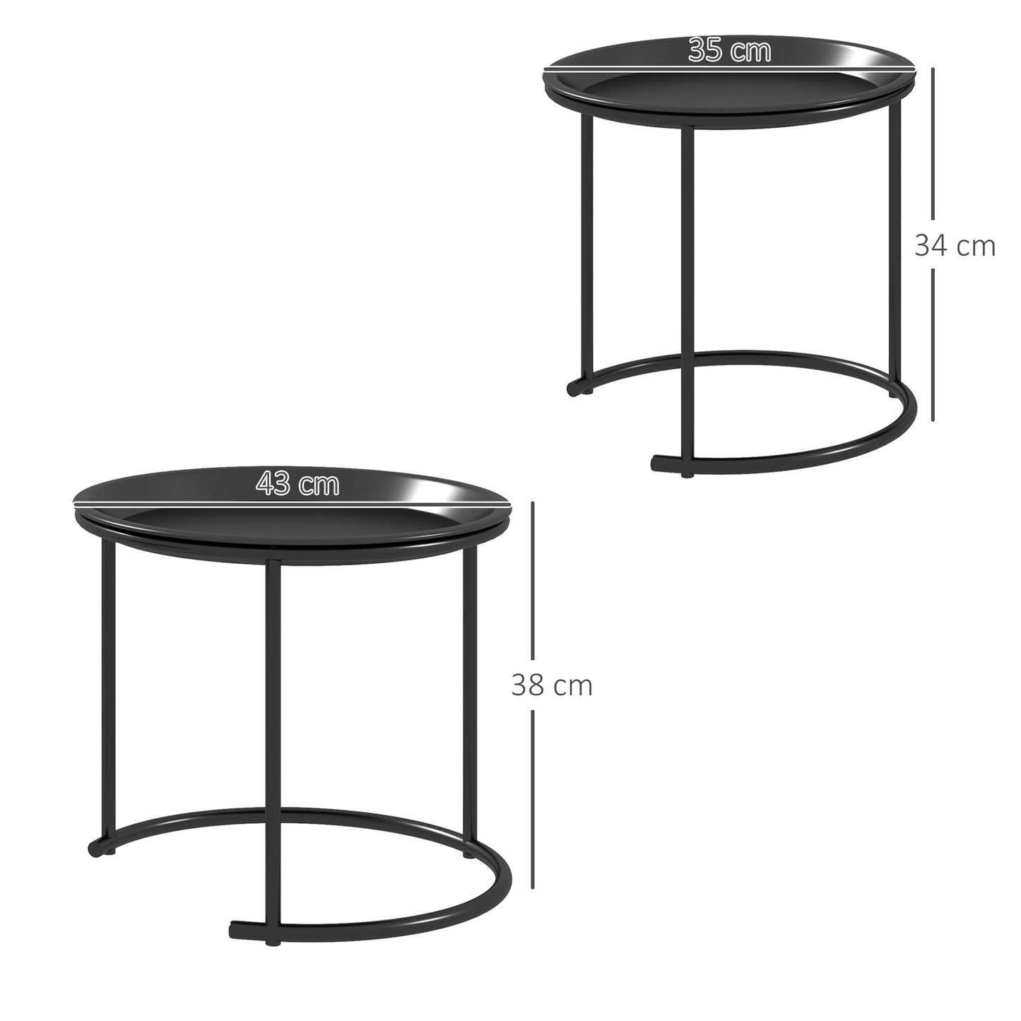 Fise Set Of 2 With Removable Tray Tops Metal Black Coffee Tables