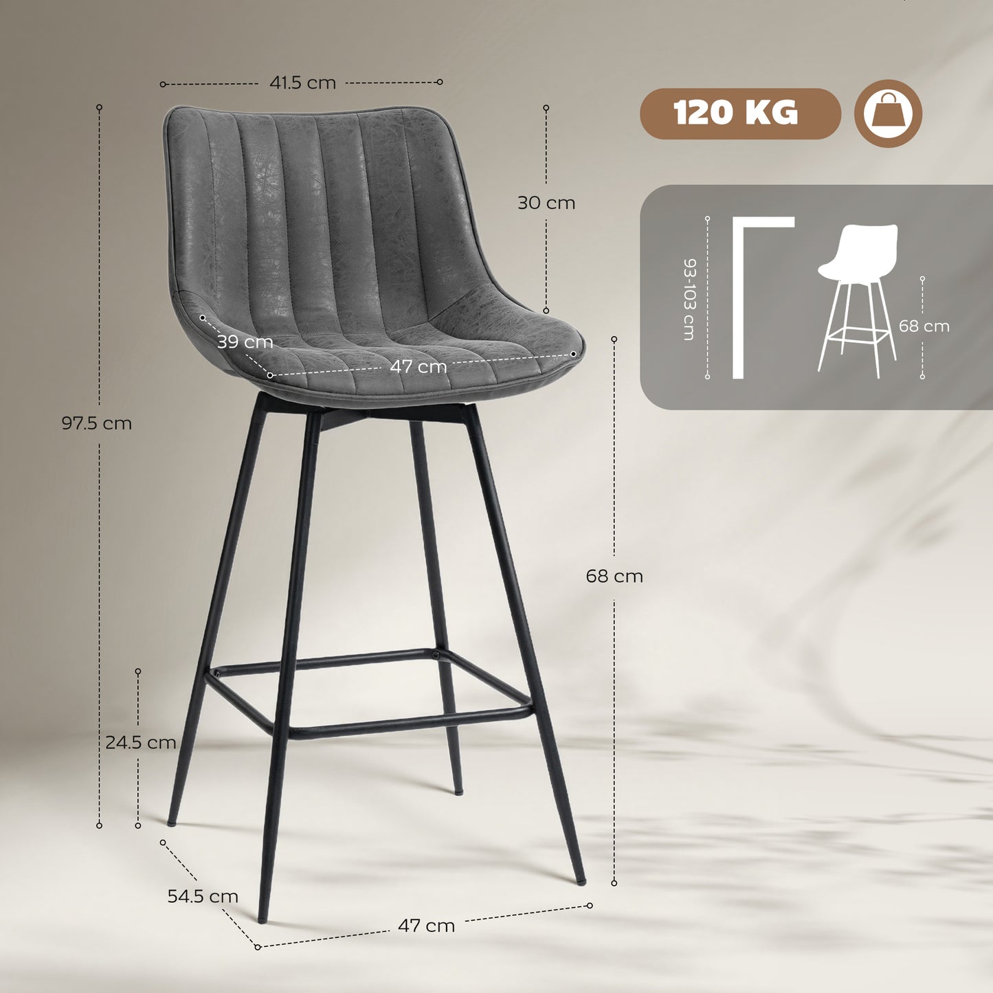 Pahara Set Of 2 Grey Faux Leather Swivel Bar Chairs