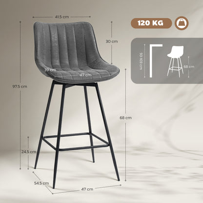 Pahara Set Of 2 Grey Faux Leather Swivel Bar Chairs