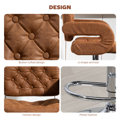 Dovetti Brown Faux Leather H8 Adjustable Swivel Bar Stool With Back And Arms