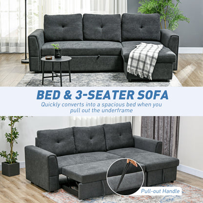 Moso Dark Grey Fabric 3 Seater Pull Out Sofa Bed With Hidden Storage